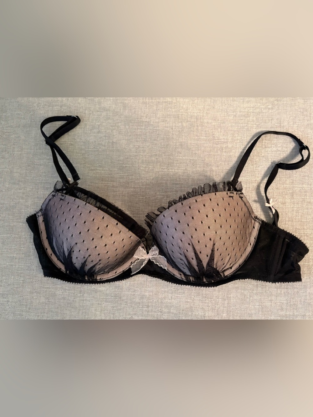 Victoria's Secret Black Dot Mesh Push-Up Bra with Nude Lining